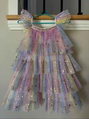 Petite Hailey Glittery Pastel Layered Kids Dress